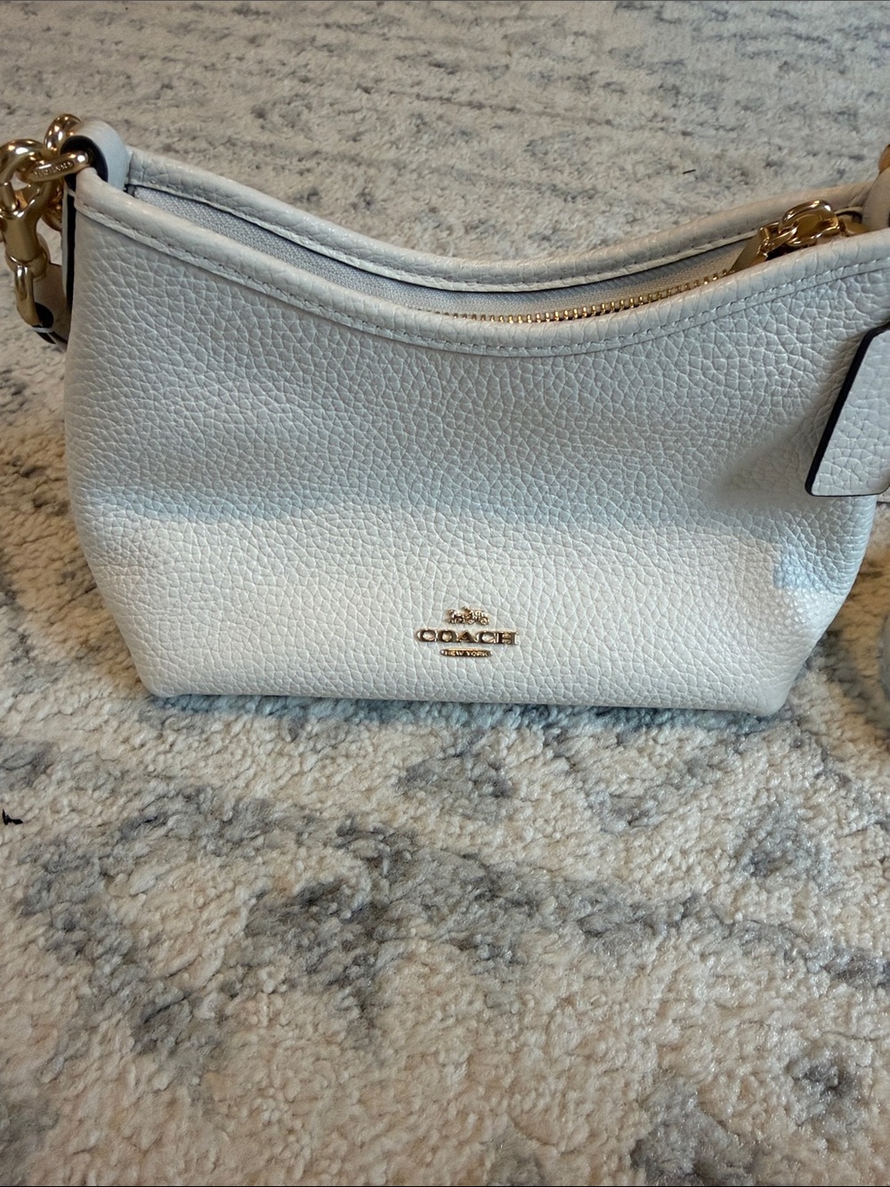 Coach Pebbled Leather Shoulder Bag in White with Gold Hardware